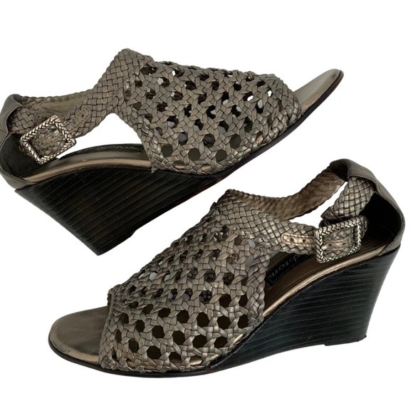 Brighton Womens Realm Sandal Shoe Size 6M Pewter Grey Peep Toe Wedge 6800 GUC - Picture 1 of 10
